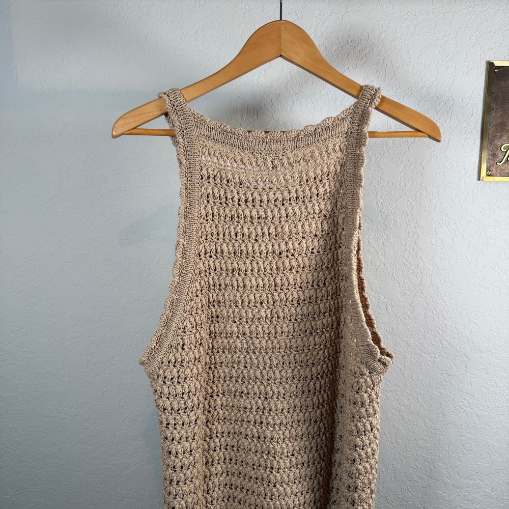 J.Crew Womens Tan Textured Open Knit Cotton Blend Tank Top Shell 2X - Picture 6 of 8
